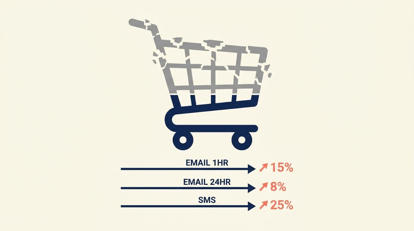 Cart abandonment funnel with recovery email and SMS tactics