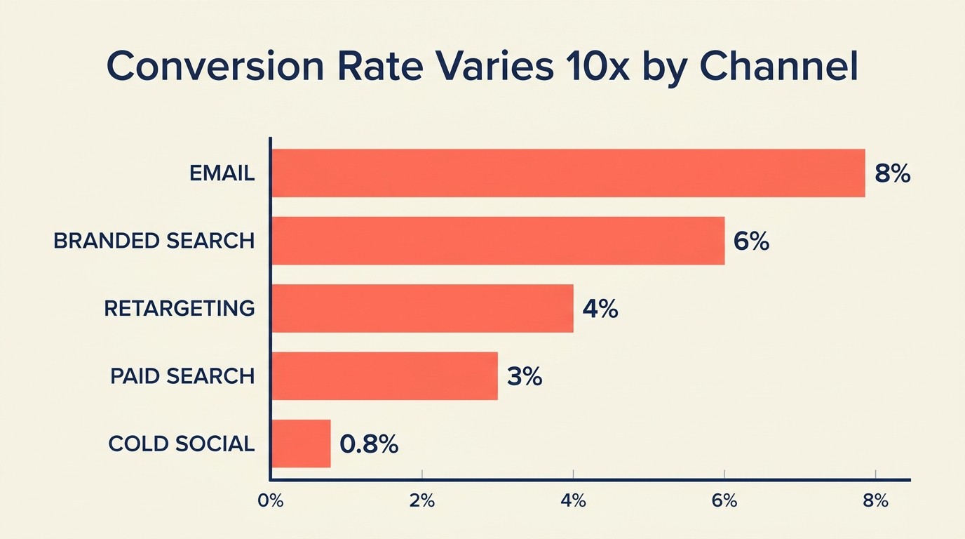 Conversion rate benchmarks compared across marketing channels
