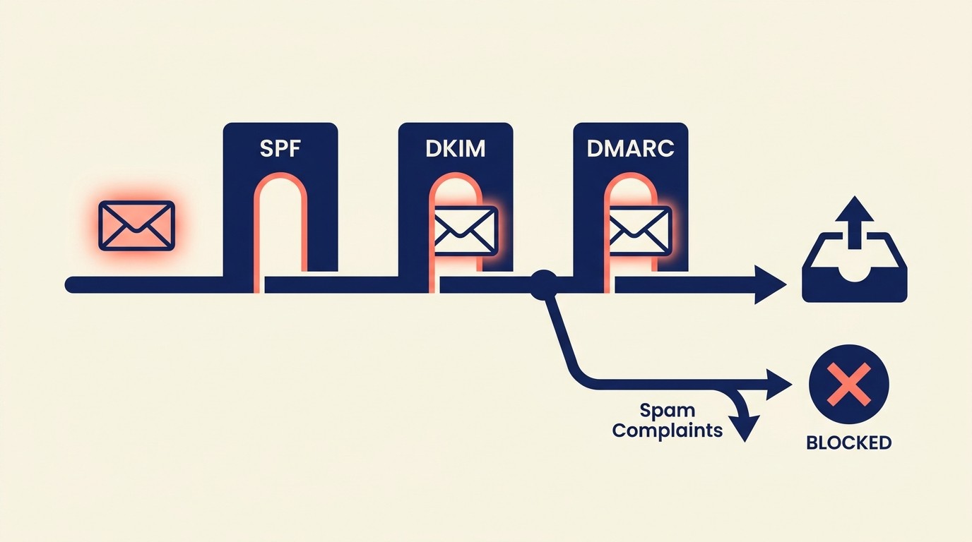 Email deliverability sender reputation and authentication setup diagram