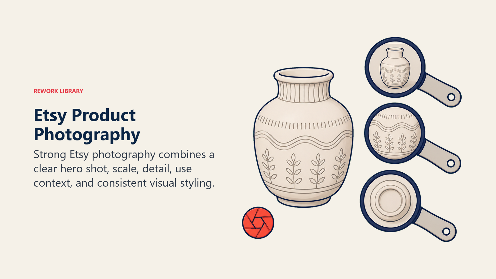 Etsy Product Photography shown as handmade product photo studio in a Rework Library editorial illustration