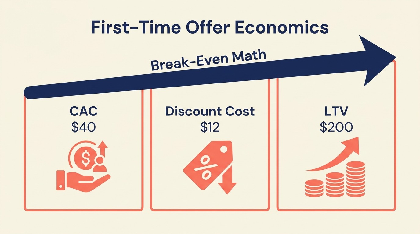 CAC plus discount cost must stay below LTV with acceptable payback period