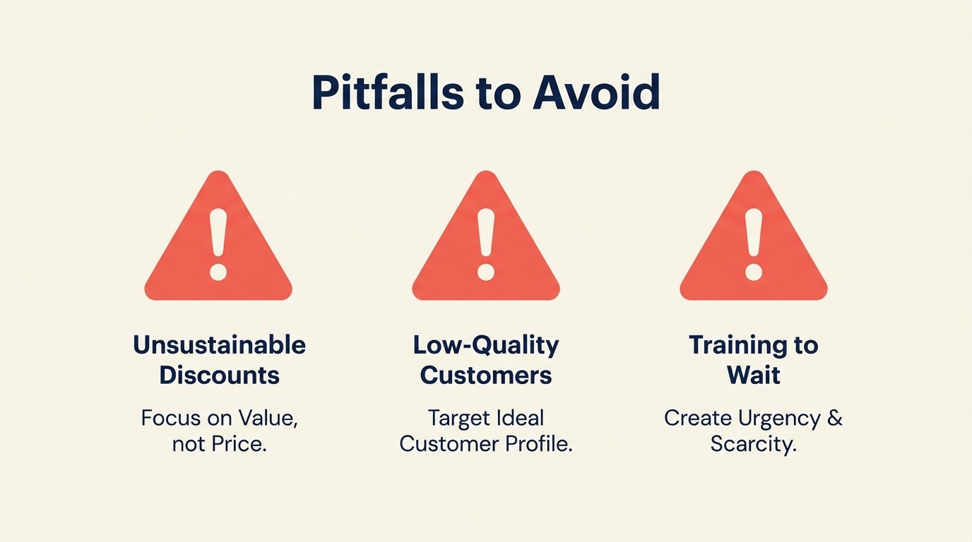 Common pitfalls including unsustainable discounts low-quality customers and cannibalization