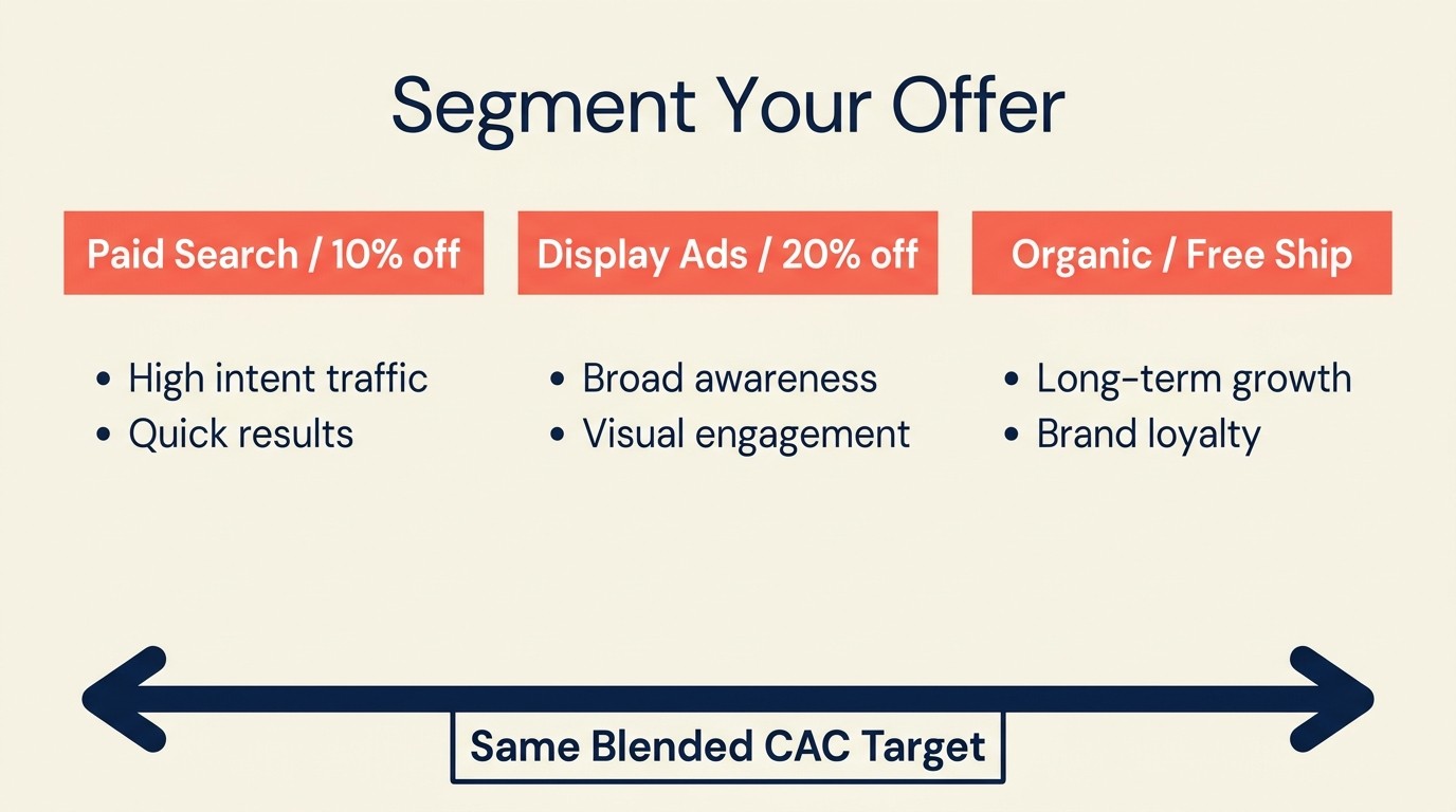 Segmentation dimensions across traffic source device and geography for offer personalization