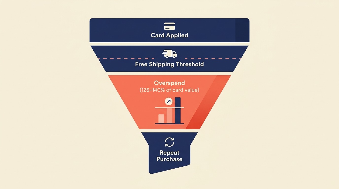 Redemption funnel showing overspend patterns, average order value lift, and repeat purchase conversion