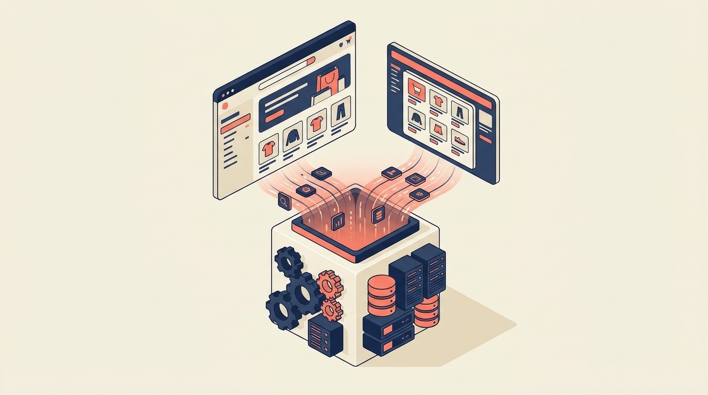 Technical architecture patterns for headless commerce showing JAMstack and PWA approaches