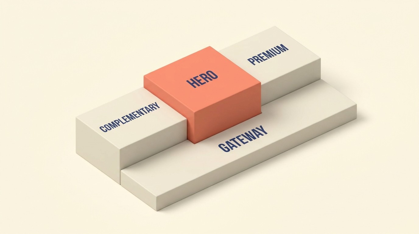 Portfolio architecture with hero, gateway, premium, and complementary products
