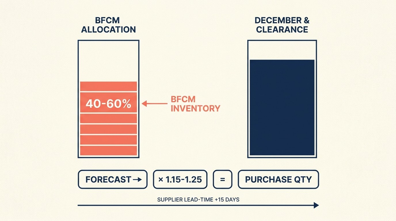 Holiday inventory forecasting model balancing stockout risk against post-holiday excess