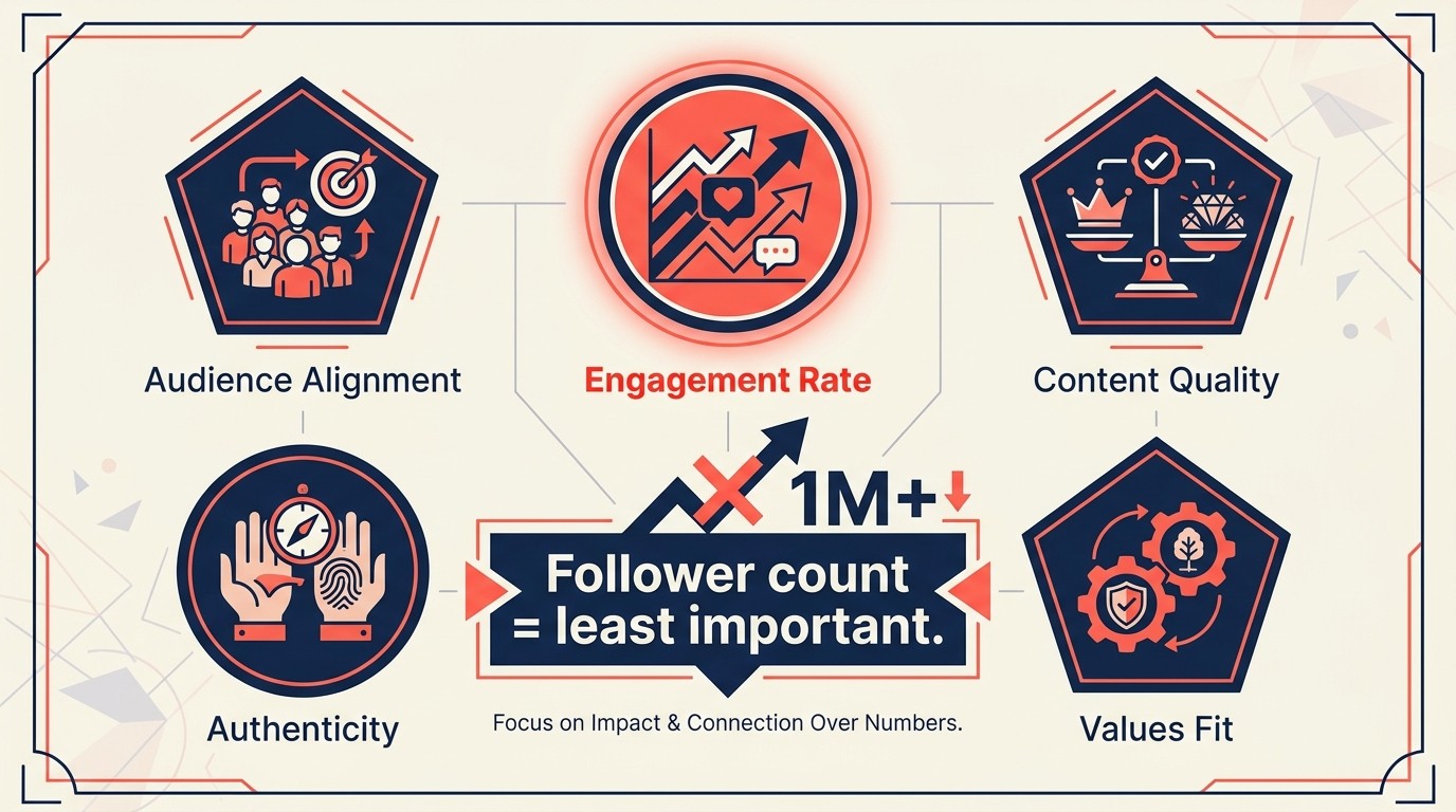 Influencer selection criteria checklist covering audience alignment engagement and authenticity