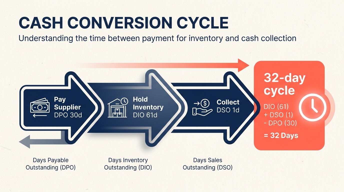 Cash conversion cycle and working capital optimization from inventory
