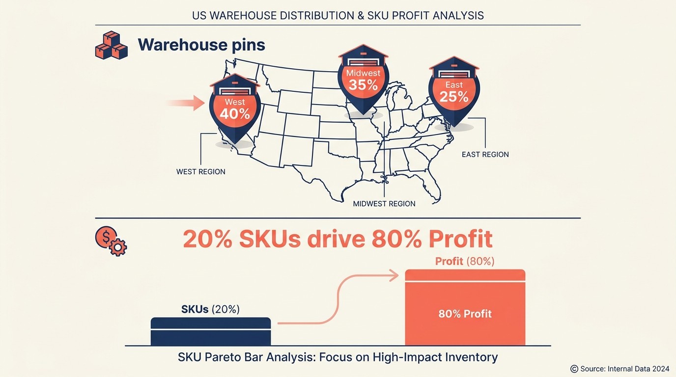 Multi-warehouse distribution strategy with regional customer proximity