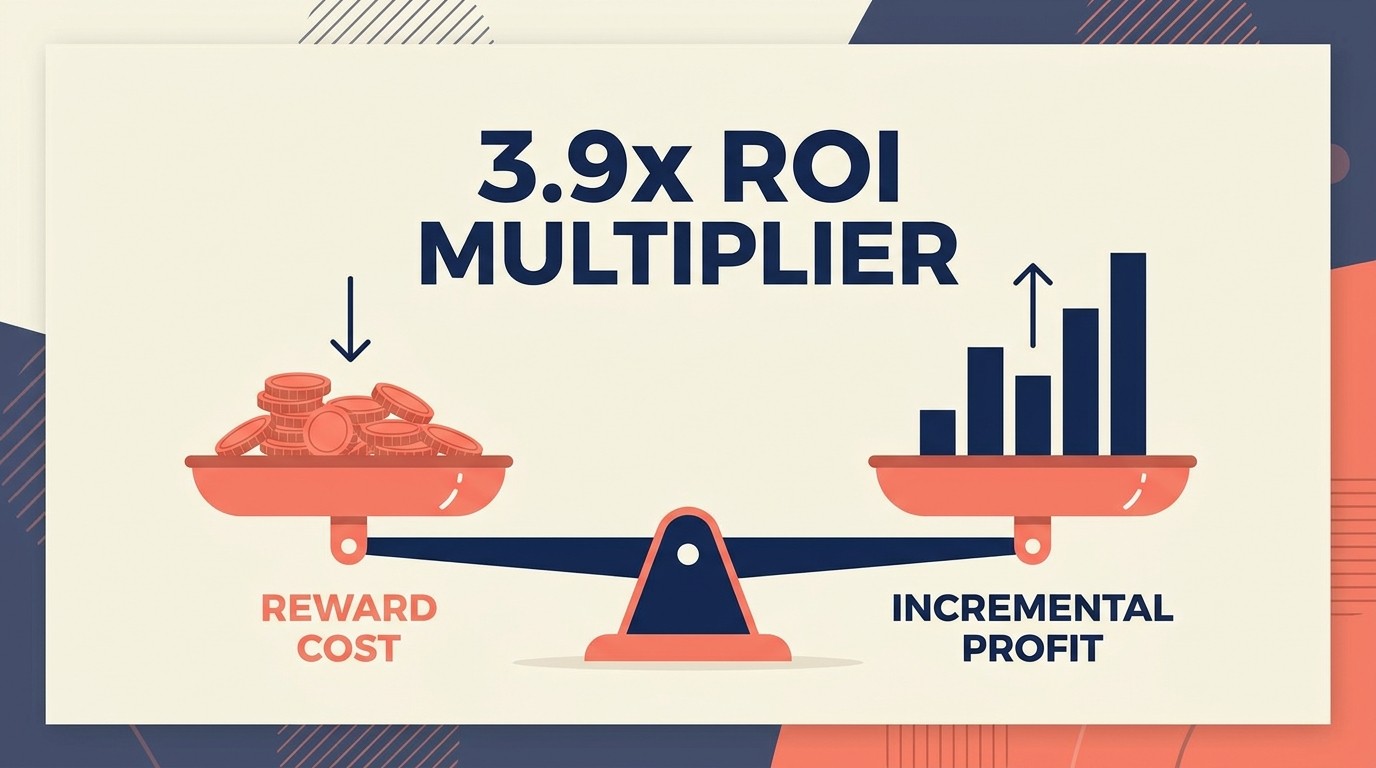 Loyalty program financial model showing reward costs, admin costs, and ROI calculation
