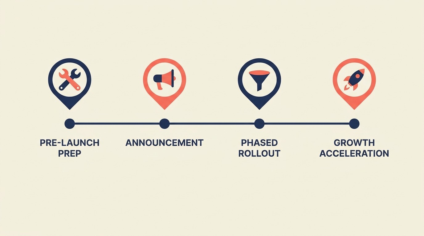 Phased loyalty program launch timeline from pre-launch prep through post-launch optimization