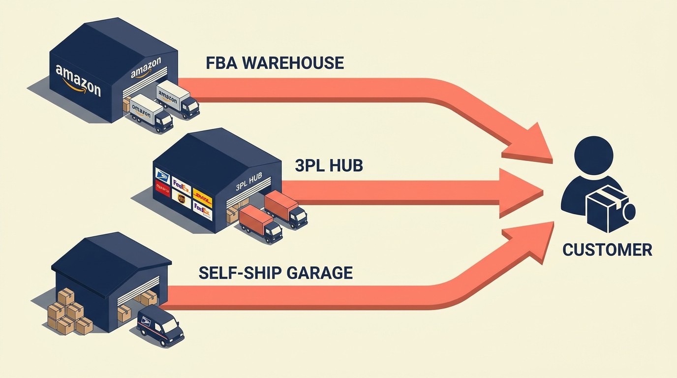 Multi-channel fulfillment options comparing FBA, 3PL, and self-fulfilled models for operational complexity