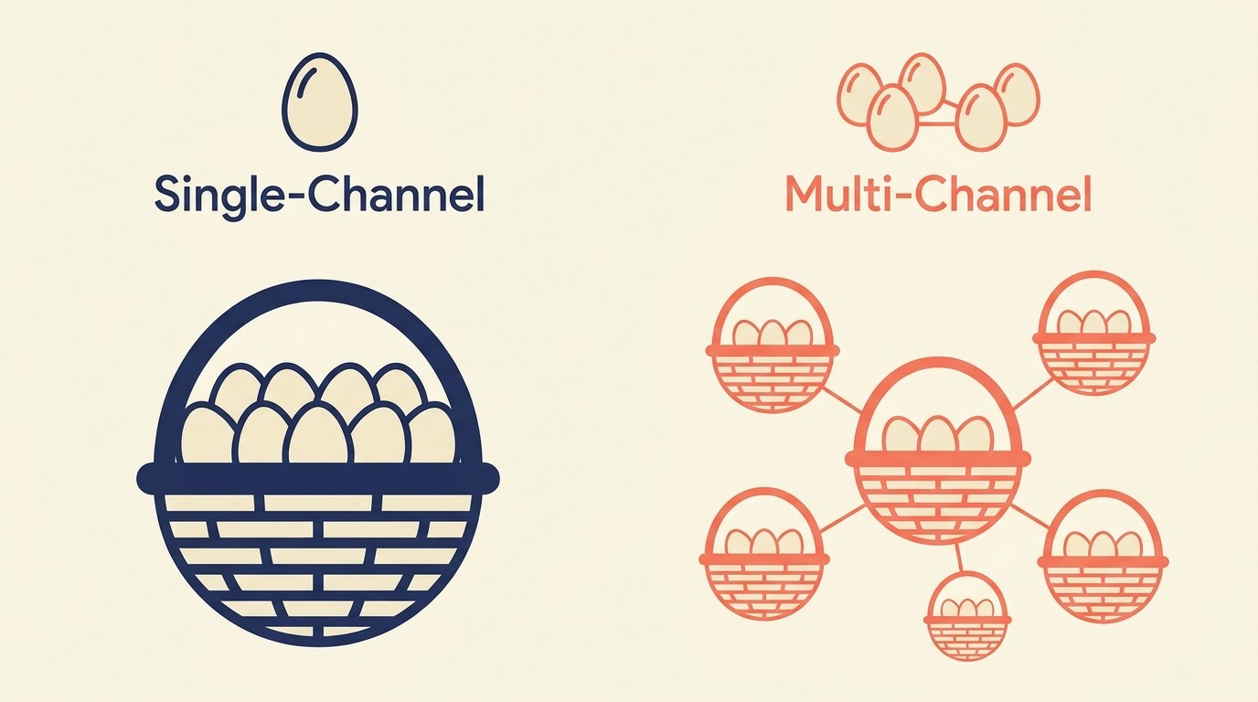 Comparison of single-channel and multi-channel selling trade-offs showing risk versus operational complexity