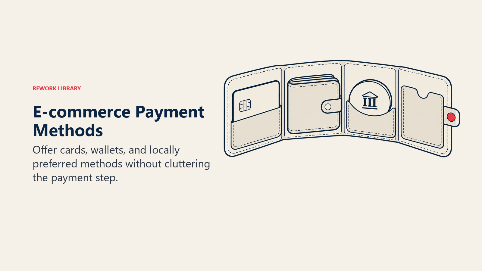 E-commerce Payment Methods illustrated by organized payment-method case.