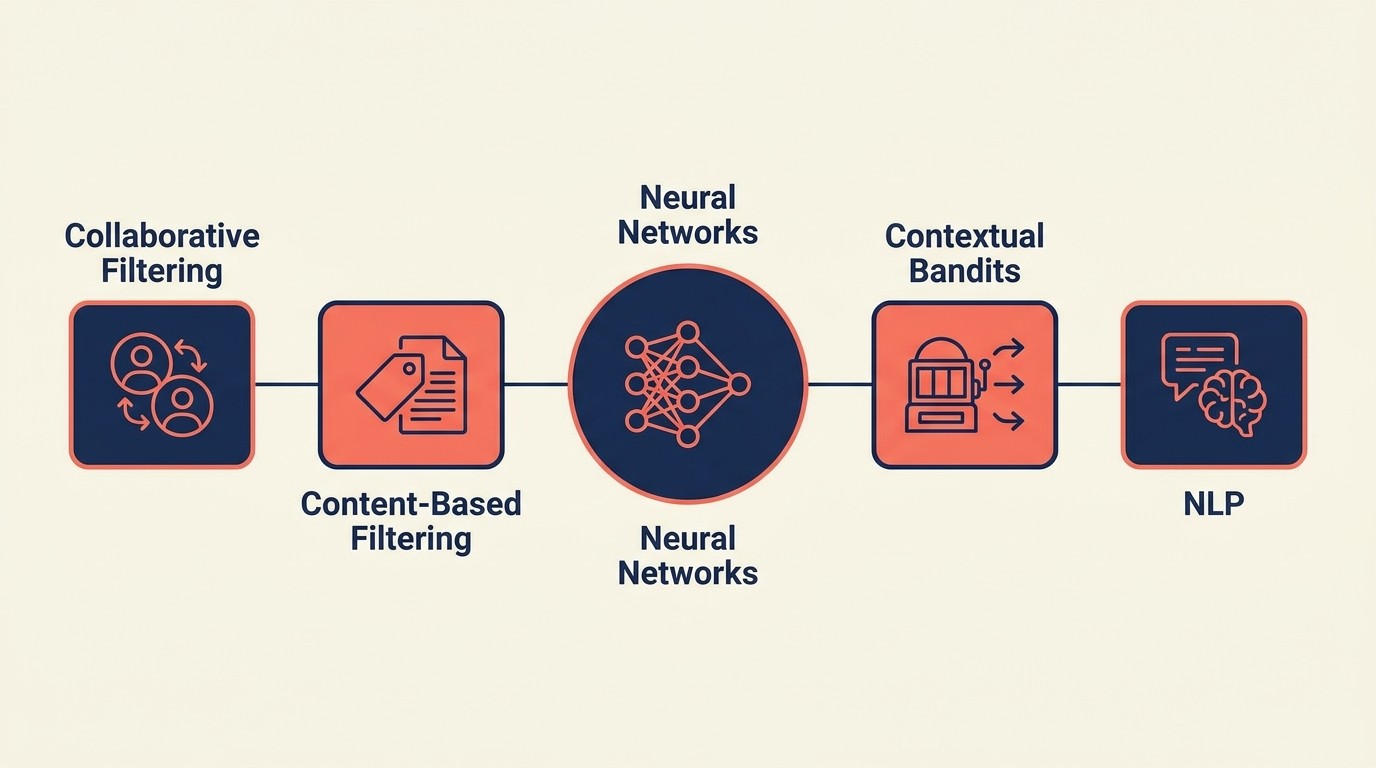 AI and machine learning technologies including collaborative filtering neural networks and contextual bandits