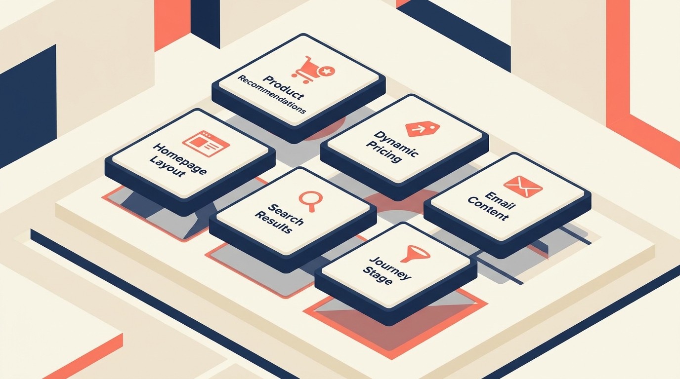 Six key personalization types including product recommendations dynamic pricing and journey stage customization