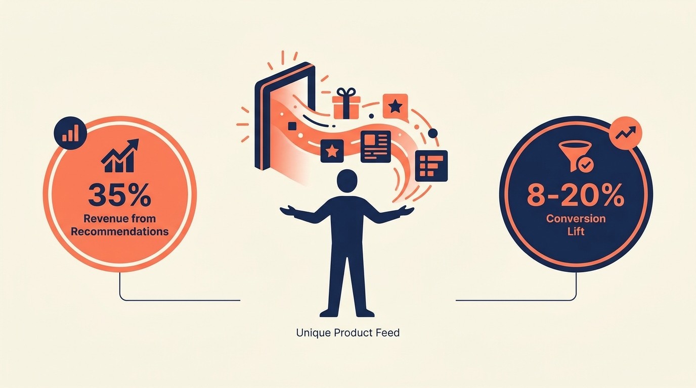 Personalization engine definition showing AI-driven individual customer experiences vs one-size-fits-all catalog