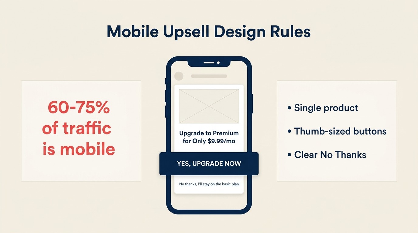 Mobile thank you page upsell design with thumb-friendly buttons