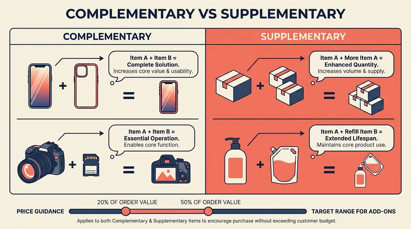 Complementary and supplementary product pairing framework for upsells