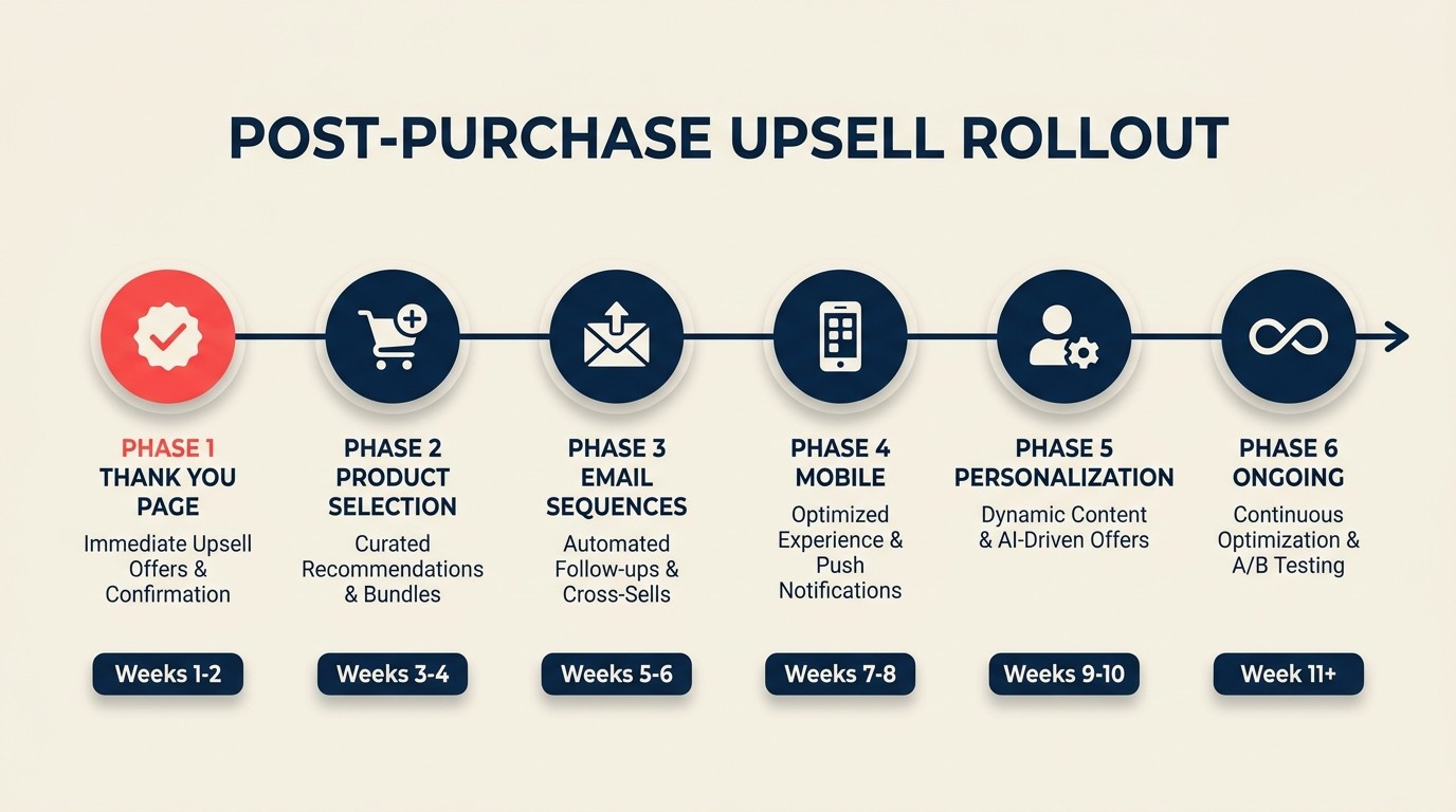 Six-phase roadmap from thank you page foundation to continuous optimization
