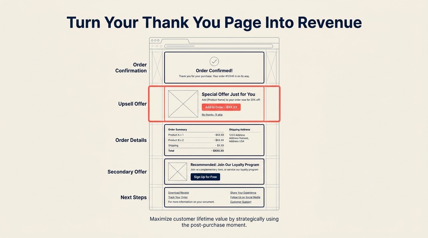 Thank you page layout with upsell offer above the fold