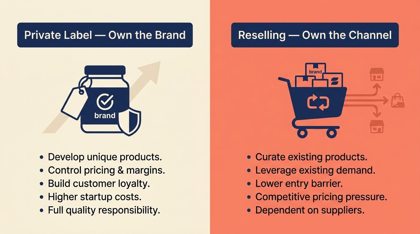 Private label vs reselling business models side-by-side comparison