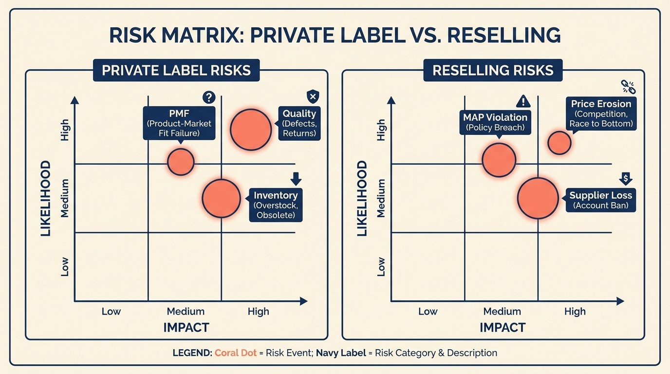Risk profiles including inventory, quality, MAP violations, and price erosion with mitigation tactics