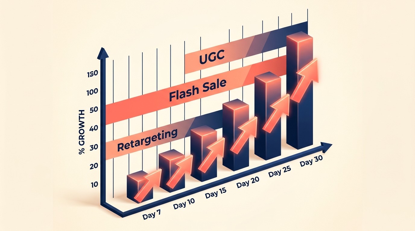 Momentum building through retargeting, flash sales, and user-generated content amplification