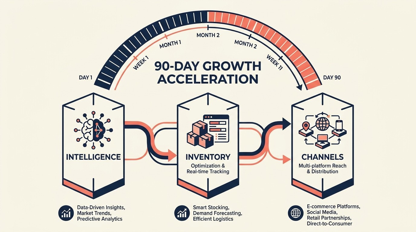90-day pre-launch foundation covering competitive intelligence, supply chain validation, and channel readiness