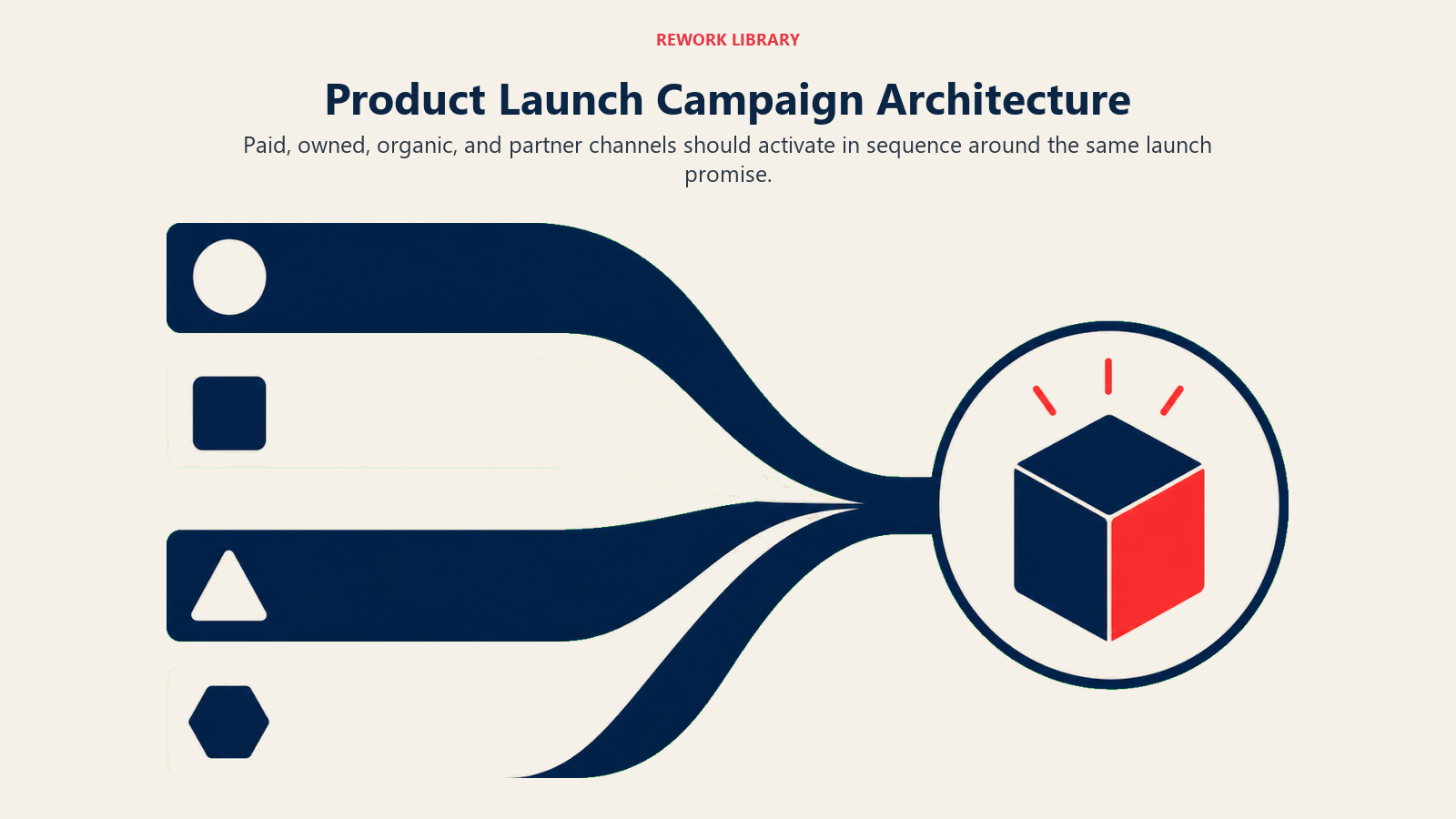 Product Launch Campaign Architecture illustrated with channel orchestration field
