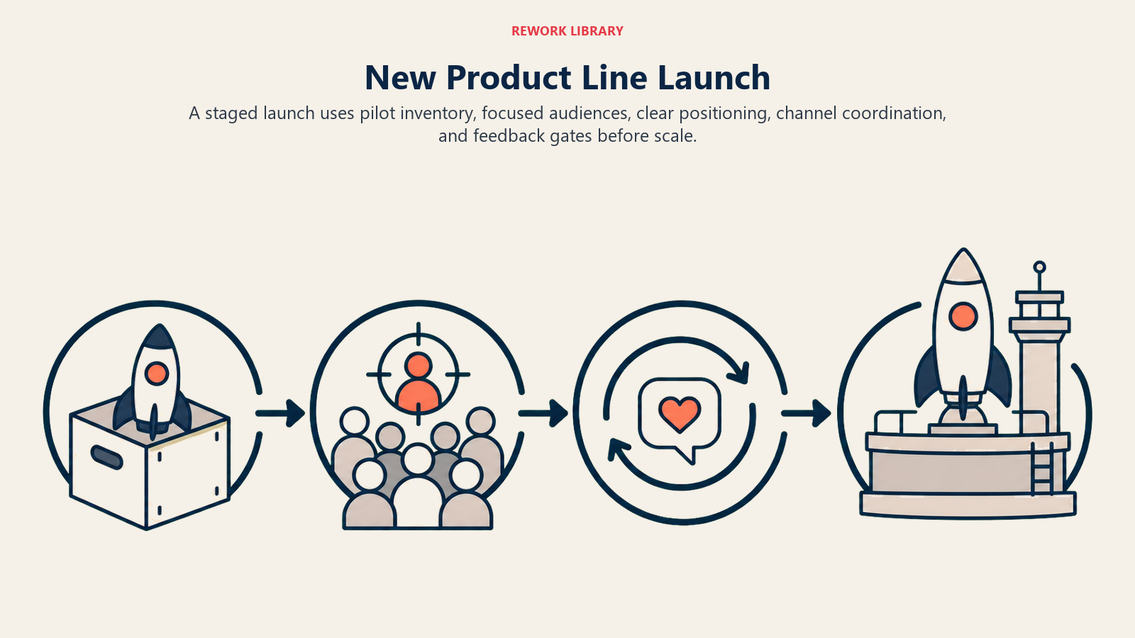 New Product Line Launch, illustrated with staged product launch.