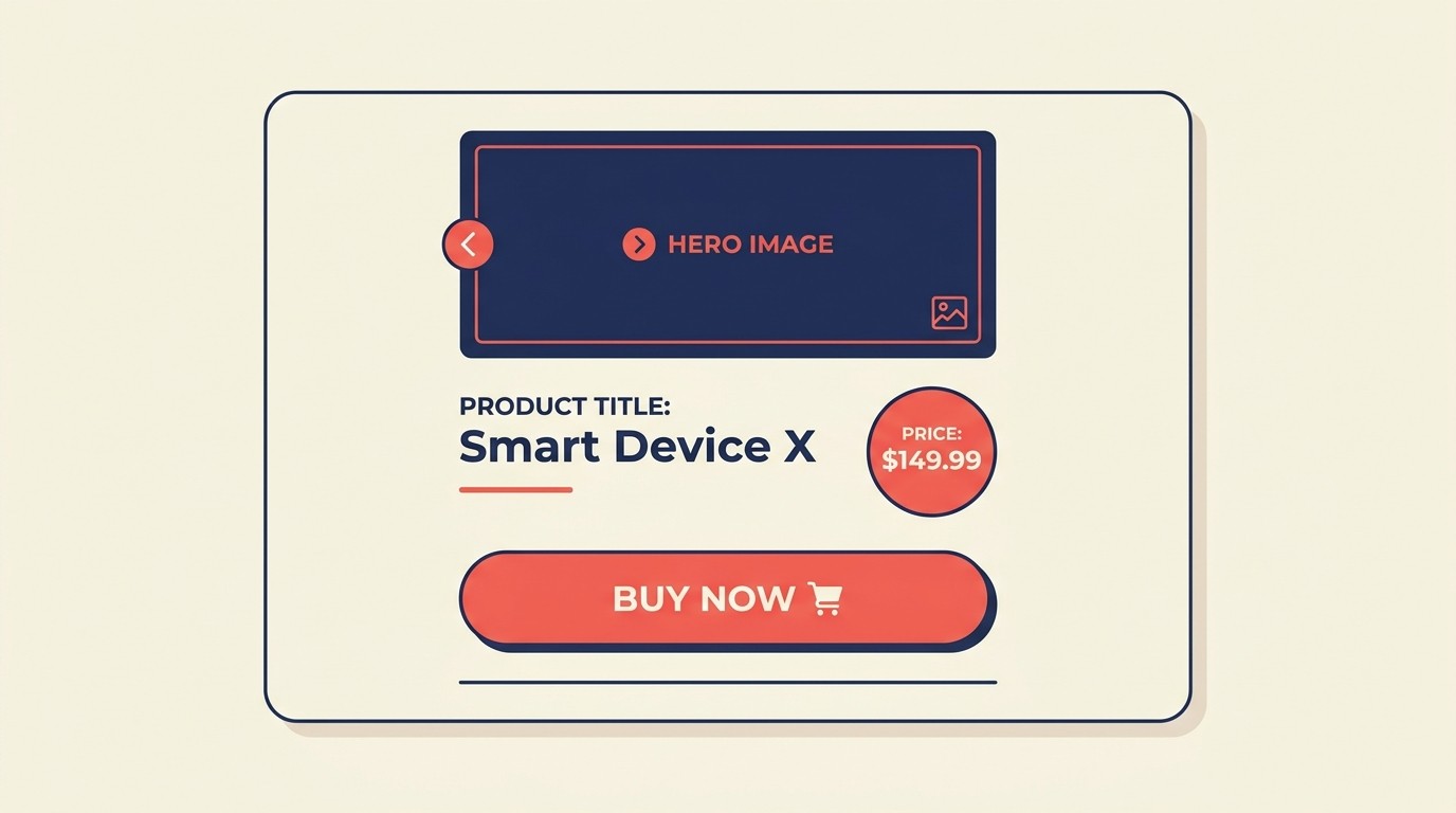 Above-the-fold product page hierarchy showing image, title, price, and CTA placement