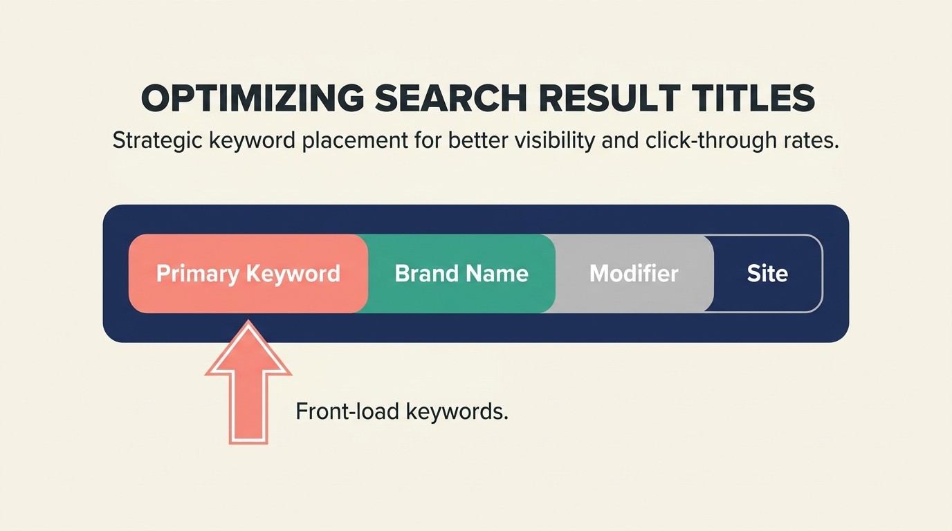 Product title tag formula with primary keyword, brand name, modifier, and site name