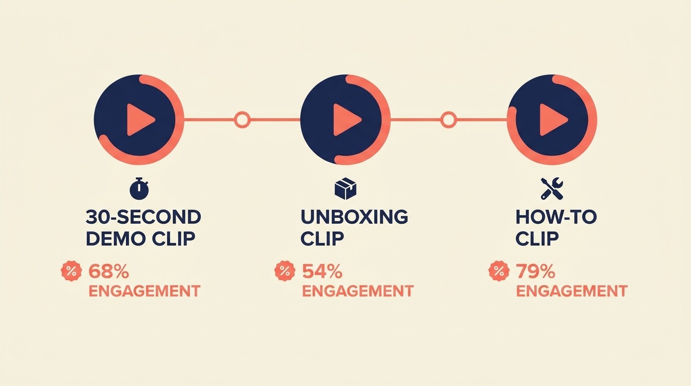 Product video strategy framework showing demonstration, unboxing, and how-to video types