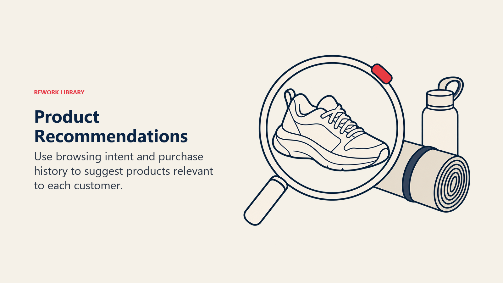 Product Recommendations illustrated by lens focusing on a complementary item.