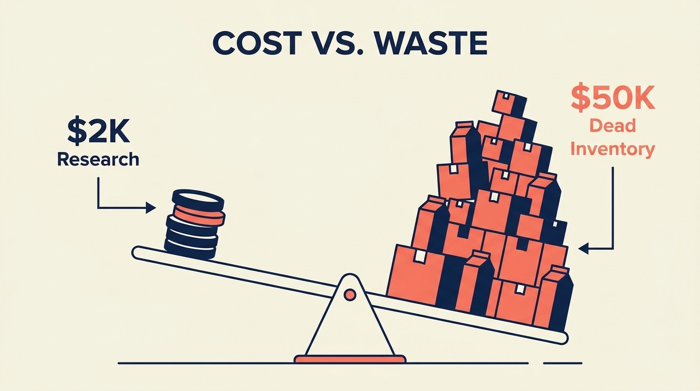 Benefits of product research showing 60-75% reduction in launch failure rate