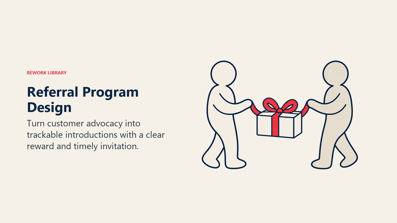 Referral Program Design illustrated by gift carried between customer tokens.