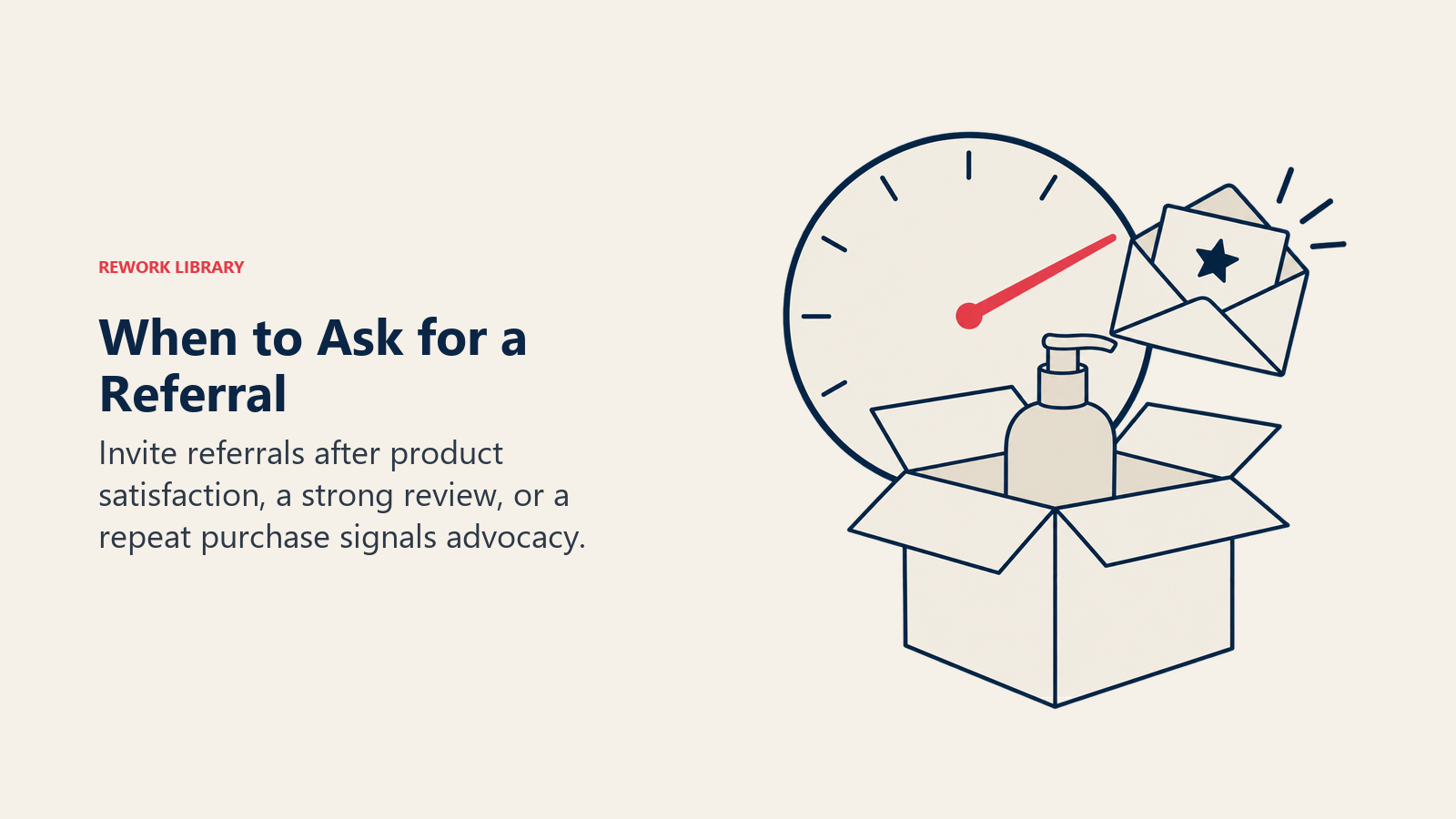 When to Ask for a Referral illustrated by satisfaction-timed referral invitation.
