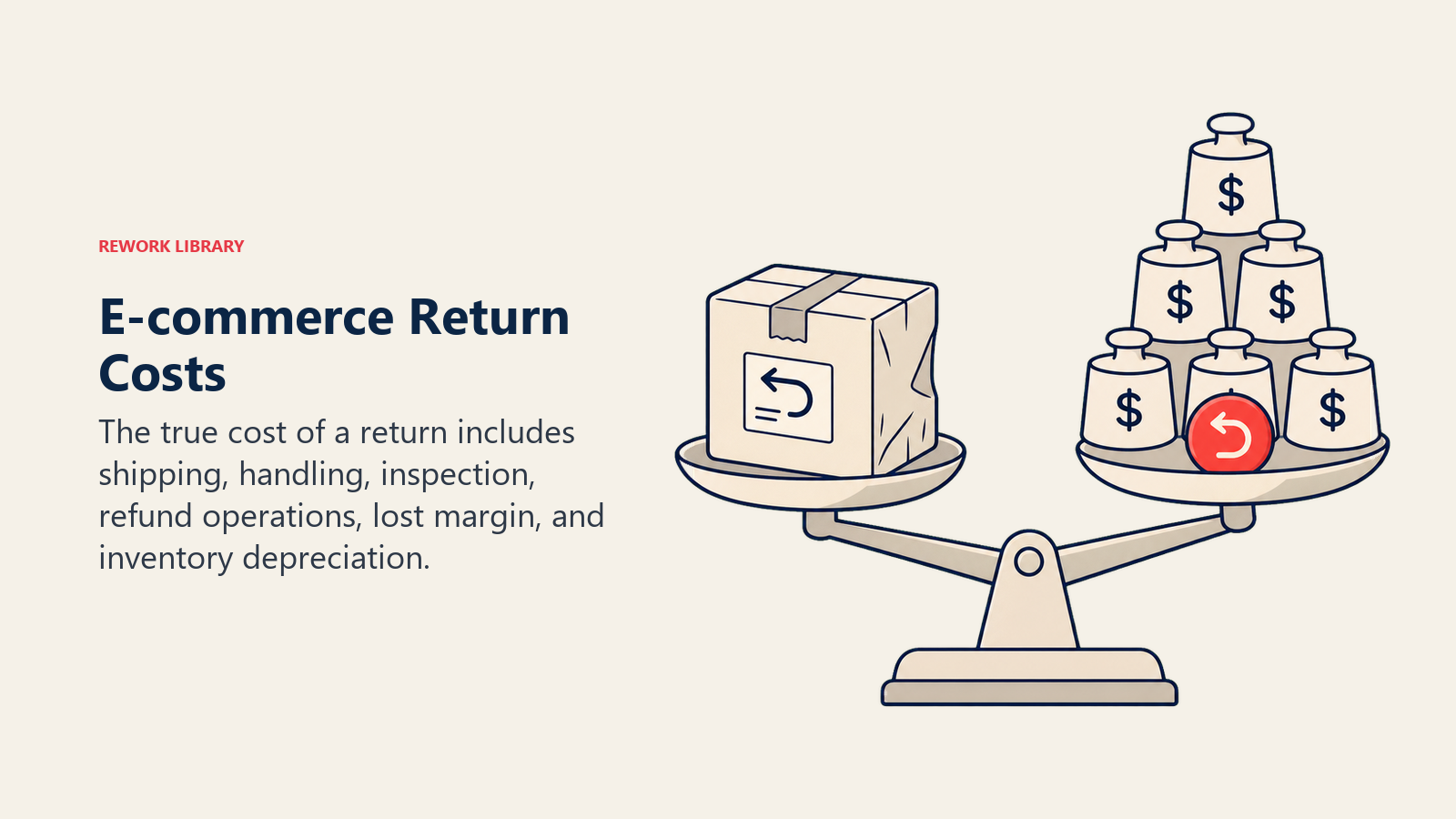 E-commerce Return Costs shown as return cost scale in a Rework Library editorial illustration