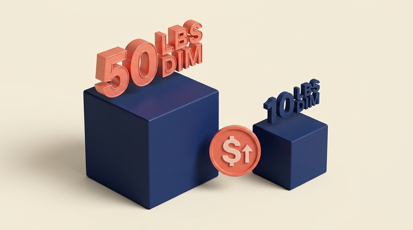 Box sizing comparison showing dimensional weight savings from right-sized packaging