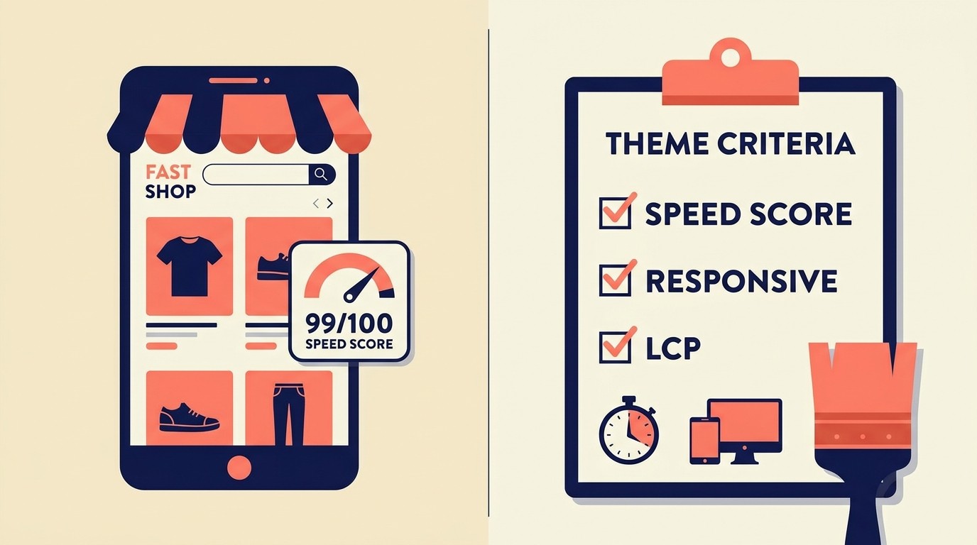 Shopify theme selection criteria comparing premium versus free themes across performance, customization, and conversion features