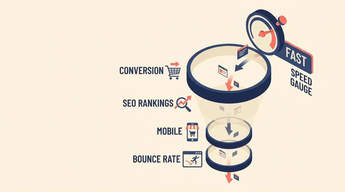 Chart showing how e-commerce conversion rates decline as page load times increase from 1 to 5 seconds