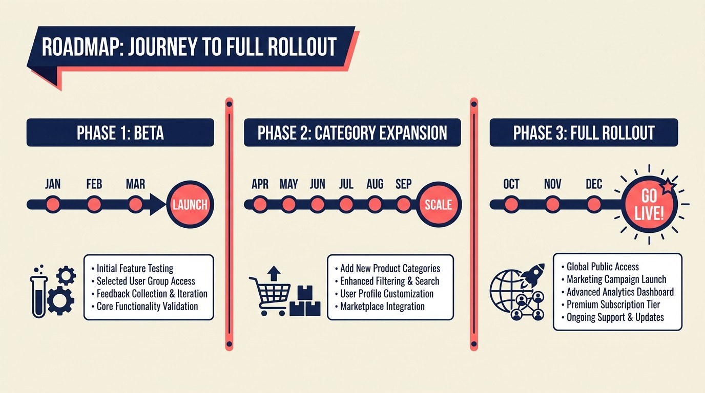 Three-phase subscribe and save launch plan from beta with best products to category expansion to full catalog rollout