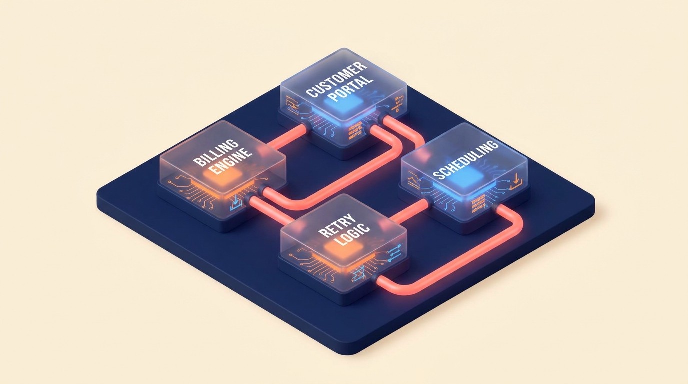 Subscription technology stack: platform, scheduling, billing retry logic, dunning, and customer portal