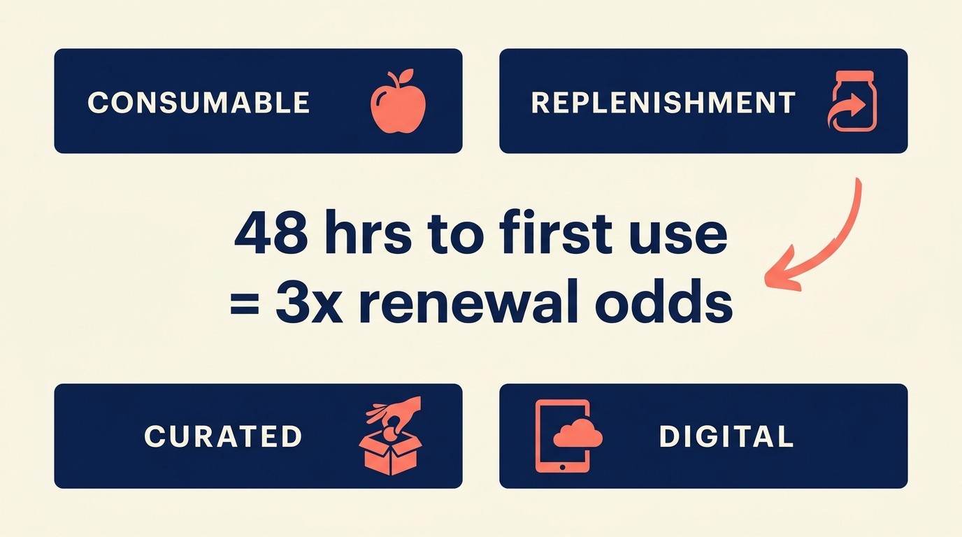 Activation strategies by subscription type showing paths to first product use within 48 hours