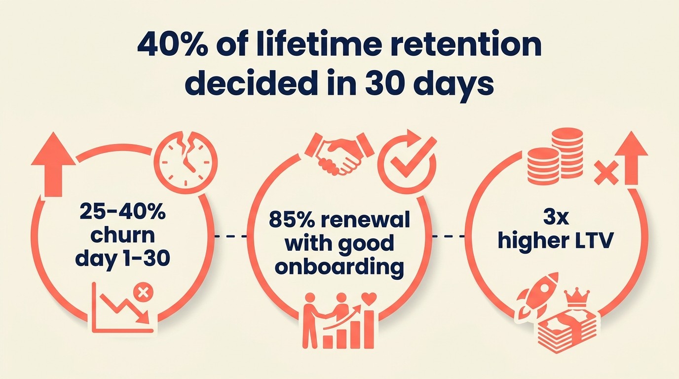 Data visualization showing early subscription churn impact and retention economics during the first 30 days