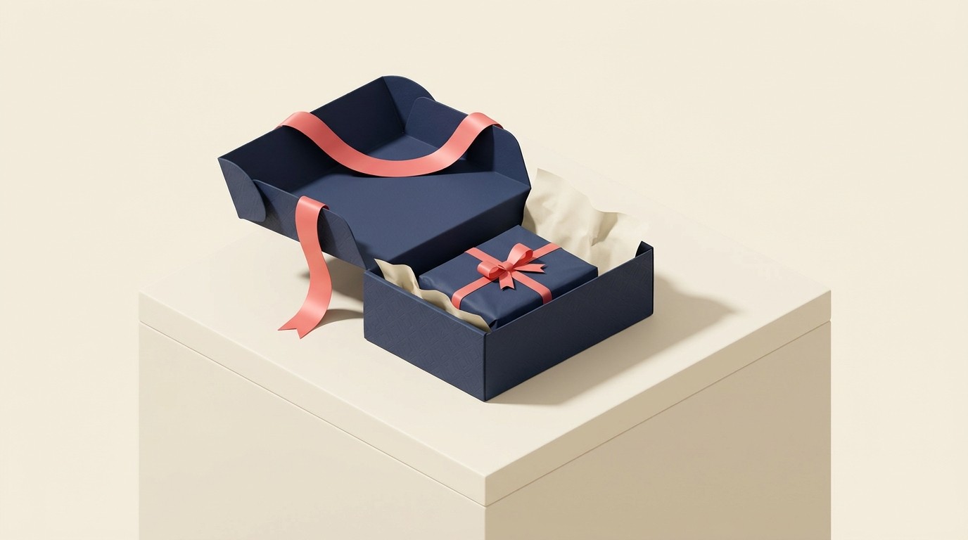 Premium subscription box unboxing with branded packaging, welcome card, and surprise gift elements