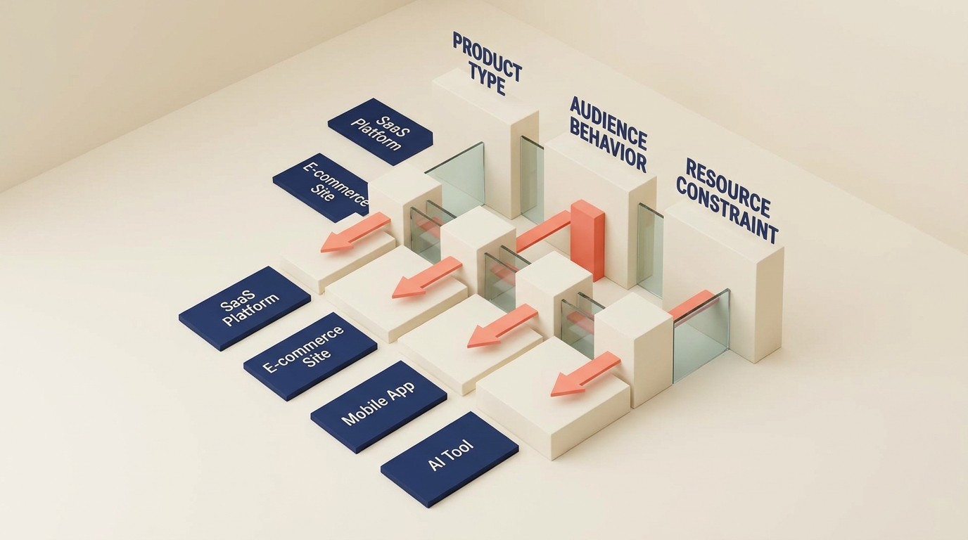 Channel selection framework matching product characteristics, audience behavior, and resources to the right acquisition channels