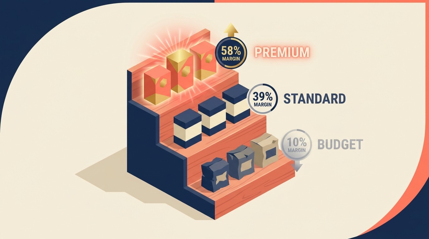 SKU profitability table comparing premium, standard, and budget widget contribution margins